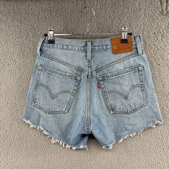 Levi 501 Distressed Denim Shorts High Waisted Sz 25 light blue - Picture 2 of 12